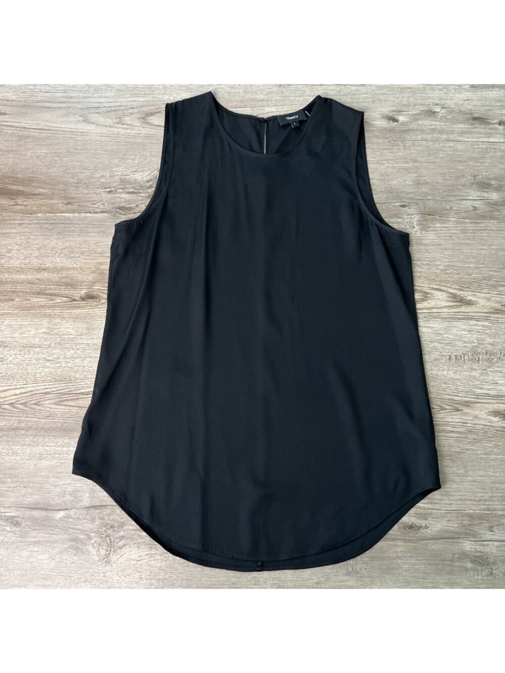 Theory Bringam Stretch Silk Top Womens S Black Sleeveless Keyhole Back
